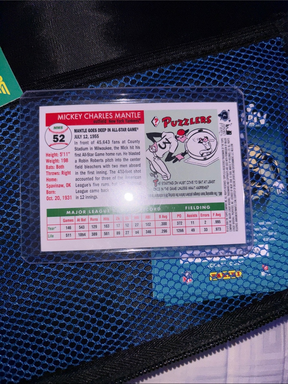 1968 Signed Topps Mickey Mantel Card.